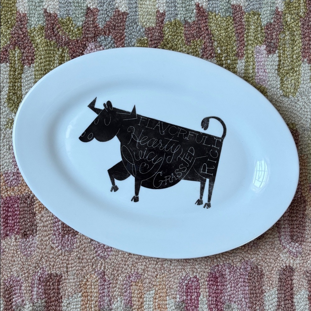 🐄Crate&Barrel Oval Cow Platter EUC Flavorful Rich Hearty Juicy Grassfed 11.75”